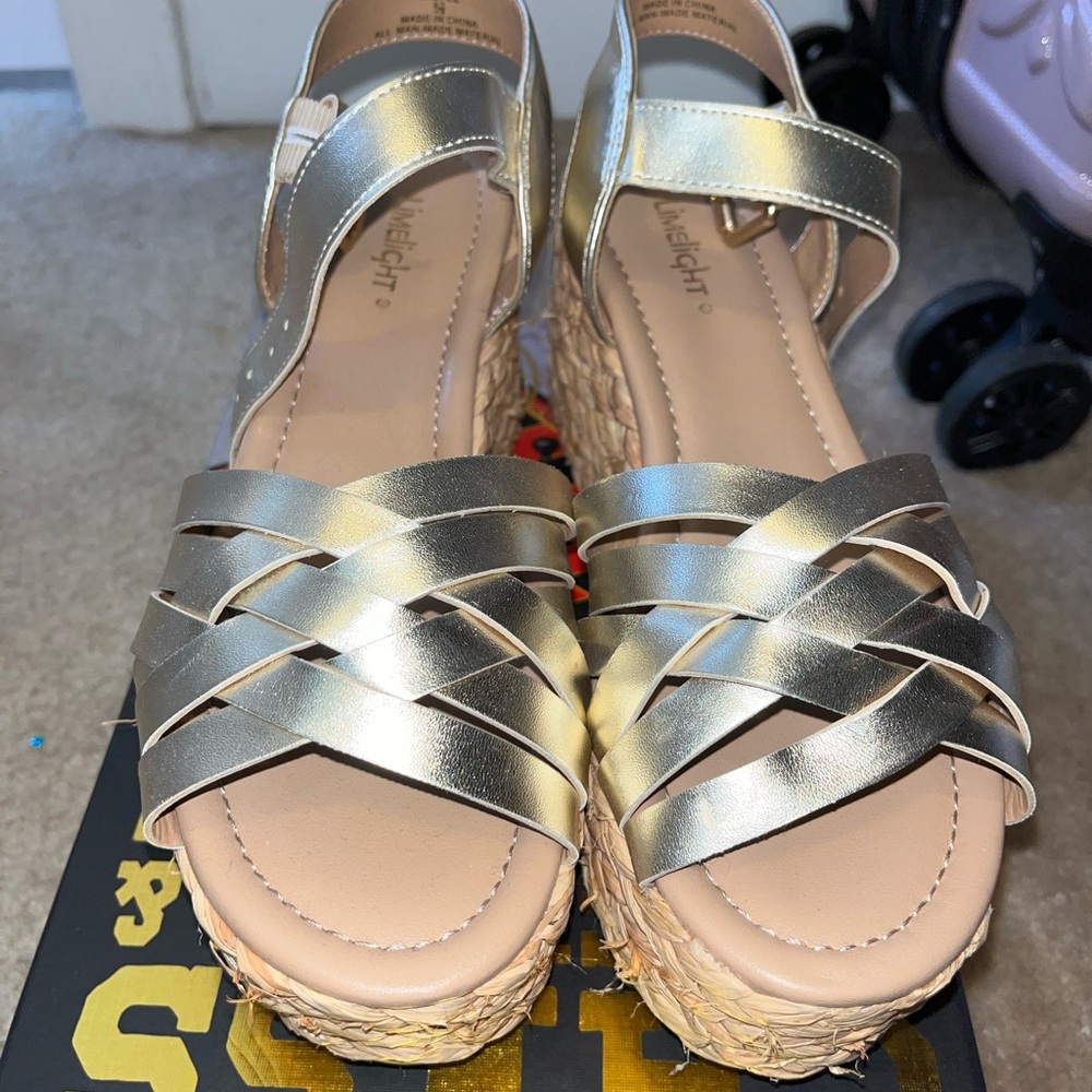 Limelight Gold Woven Sandals with Ankle Strap